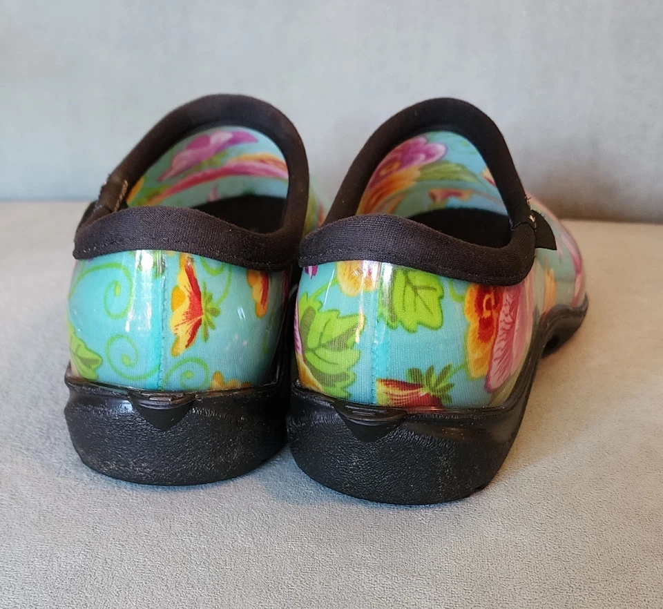 Women's SLOGGERS GARDEN SHOES Turquoise Floral Sz8 - Image 3 of 4