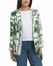 Tahari Ivory/Sage Floral Print Linen Blend Open Jacket Blazer. Sz. M. NWT