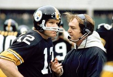Football Closeup of Pittsburgh Steelers coach Chuck Noll with QB T- Old Photo