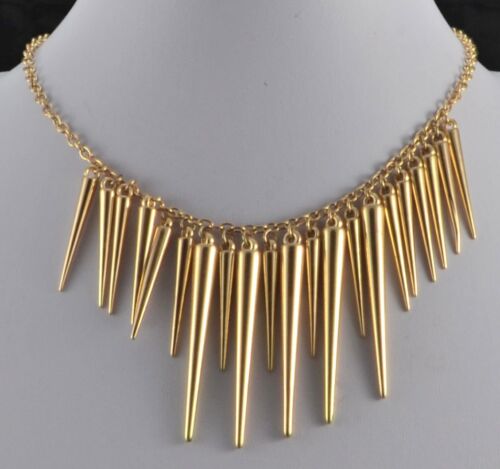 GOLD TONE CHAIN  NECKLACE WITH DROP CONE SPIKE SHAPED CHARMS - Picture 1 of 1