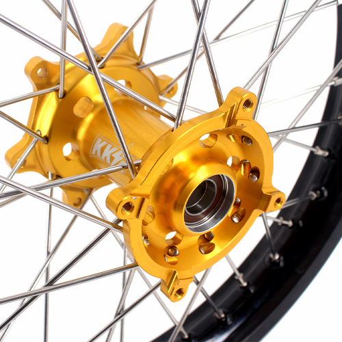KKE 21/19 MX Wheels Rims Fit Suzuki RMZ250 2007-2025 RMZ450 2005-25 CNC Gold Hub - Picture 10 of 13