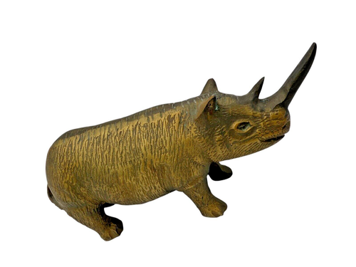L 8.5" Vintage RINOCERONTE Latón SÓLIDO Decoración del Hogar Antiguo Animal Estatuilla Estatua - Imagen 3 de 5
