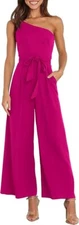 ANRABESS Women Sz Med Dressy Jumpsuits One Shoulder Sleeveless Casual Wide Leg