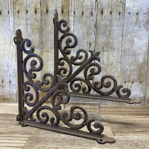 Set of 2 Antique 10" Shelf Brace Wall Bracket Cast Iron Vine Garden Corbels NICE - Picture 9 of 10