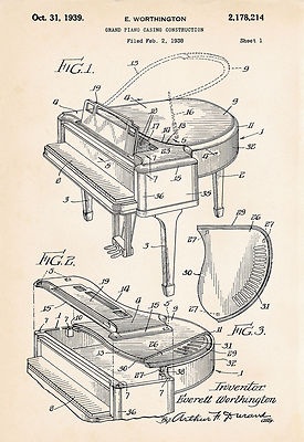 1939 Worthington Piano Wall Art Decor Gift Idea Present for Pianist Patent Print