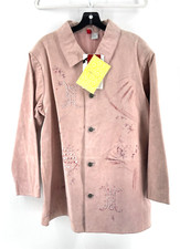 Nwt Look East Plus Pink Suede Leather Painted Asian Geisha Jacket Size 1x