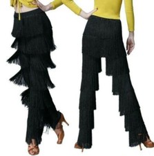 Fashion Women Ladies Trousers Latin Ballroom Dance Tassels Fringe Slim Fit Pants
