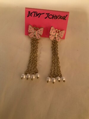 Betsey Johnson Pink Butterfly Chandelier Earrings