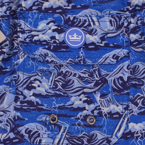 NEW Peter Millar Crown Swim Trunks M Blue Stormy Pour Drinks Mesh Liner $100 - Picture 6 of 9