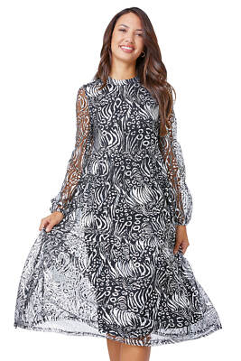 Metallic Animal Print Tiered Midi Dress For Women UK - Ladies Dusk Fashion
