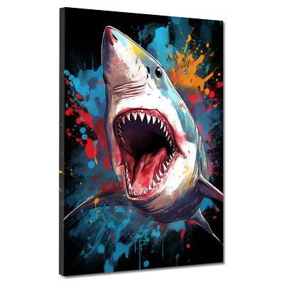 Pop Art Hai Colour Splash Leinwandbild Wandbild Kunstdruck XL Wanddeko