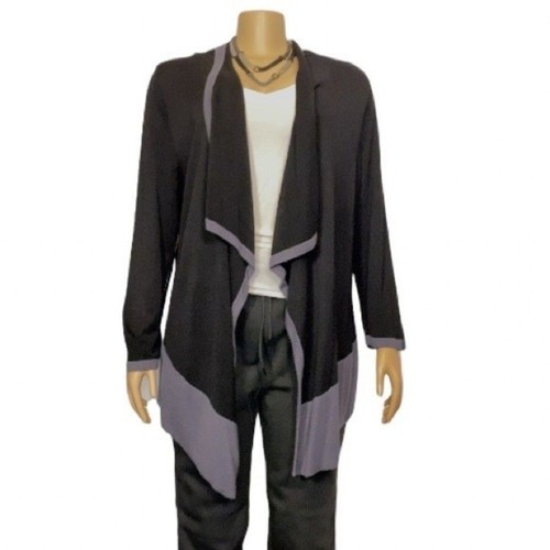 Covington cardigan sweater cascade draped open front Black and gray boarder XL - Picture 12 of 12