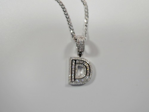 REAL 925 STERLING SILVER INITIAL BAGUETTE WITH CUBAN CHAIN - Picture 4 of 10