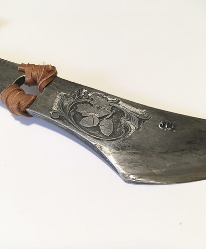 Hand-Forged Custom Engraved San Mai Kiridashi / Utility Knife, Leather Accent - Picture 3 of 11