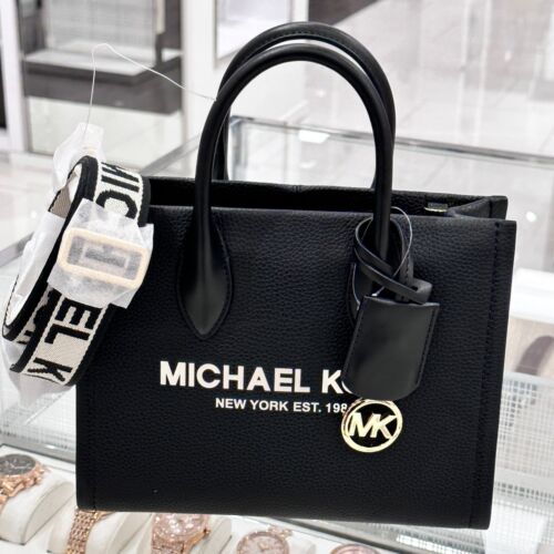 Michael Kors Mirella Small Shopper Tote Crossbody Leather Bag Black - 第 1/15 張圖片