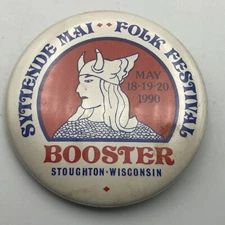 1990 Vtg Stoughton Wisconsin SYTTENDE MAI Folk Festival Button Pin Pinback P7