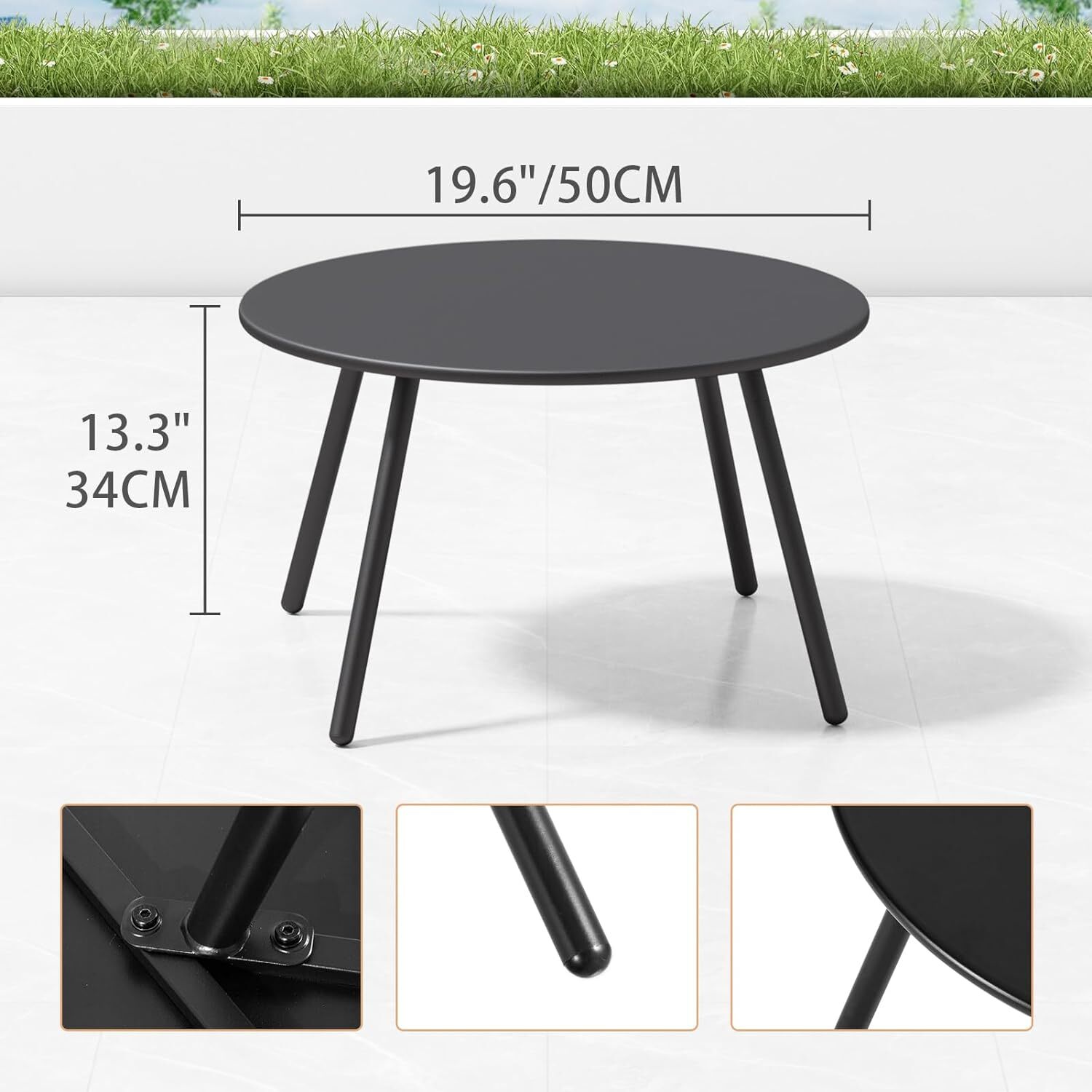 CHopetree 20" Round Metal Outdoor Side Coffee Table for Outside Small