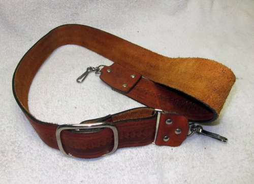 Vintage 1970's Genuine Cowhide TOOLED Leather Camera Hippie Guitar STRAP. 40+" - Picture 4 of 6