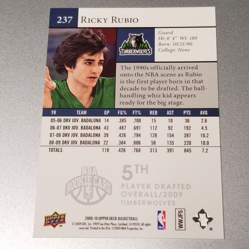 2009-10 Upper Deck - Star Rookies #237 Ricky Rubio (RC) - Picture 2 of 2