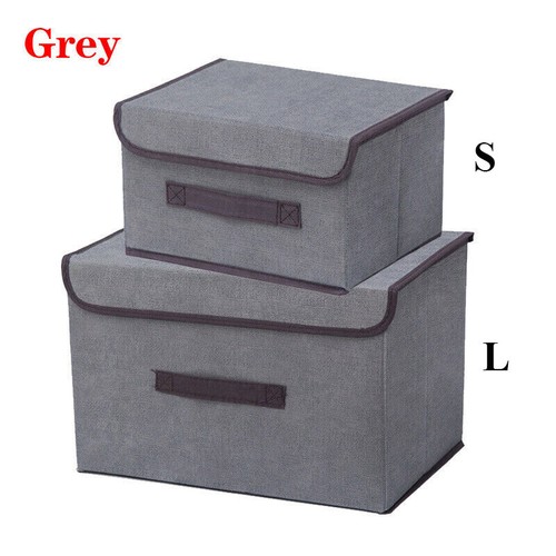 Large & Small Foldable Canvas Storage Box Fabric Clothes Basket With Lid Folding - Picture 6 of 6