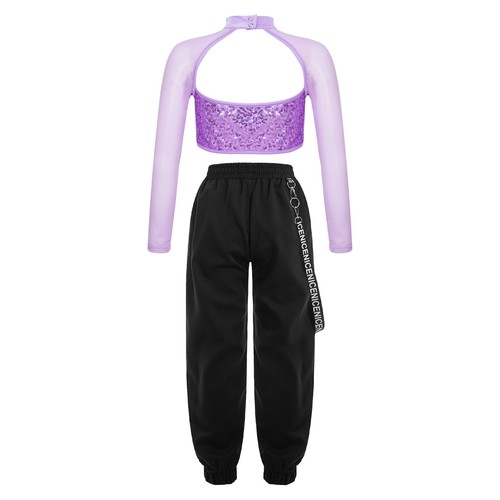 Girls 2Pcs Hip Hop Street Dance Clothes Set Crop Top with Jogger Pants Tracksuit - Picture 9 of 54