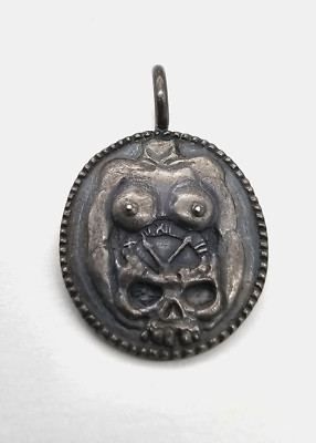 Ancient Victorian Memento Mori SILVER Female Body SKULL Pendant Wearable