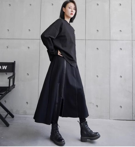 Japanische Damen Street Fashion unregelmäßiger lässiger Reißverschluss hohe Taille Rock Freizeit - Bild 12 von 12