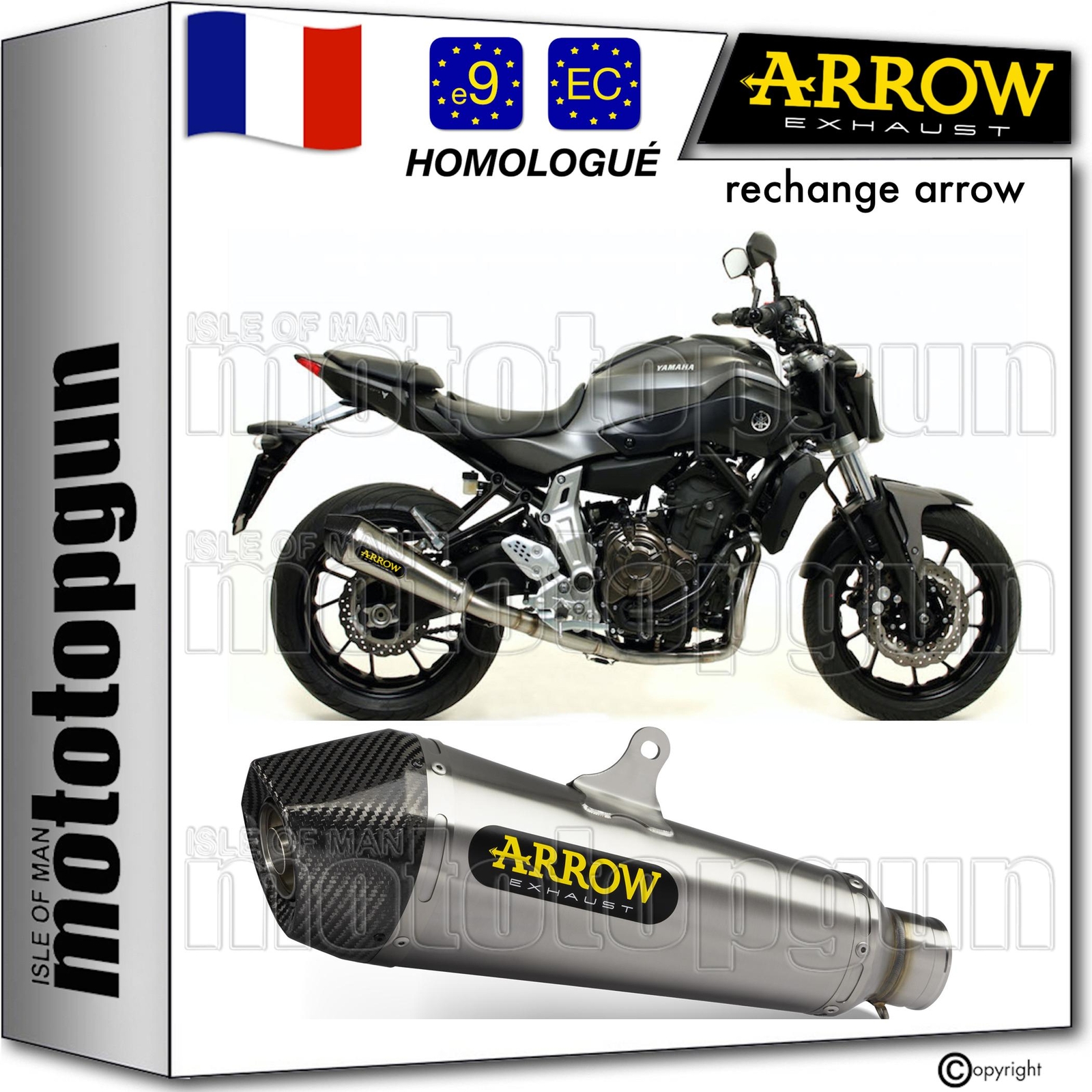 Pot Arrow X-Kone Yamaha MT-07 2020 pour remplacer l'échappement origine