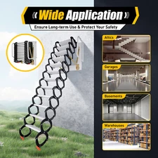 Wall Mounted Ladder Attic Loft Stairs 12 Steps Heavy Duty Folding Stairs 882lb