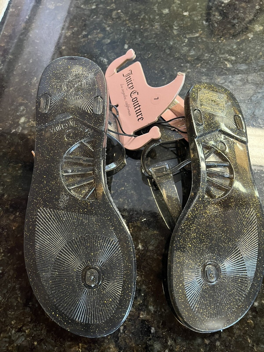 Juicy Couture Holland Black & Gold Speck Jelly T-Strap