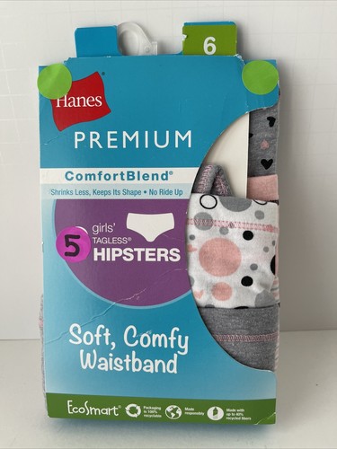 Hanes Premium Hipsters Panties Underwear 5 Pack Girls Size 6 ComfortBlend
