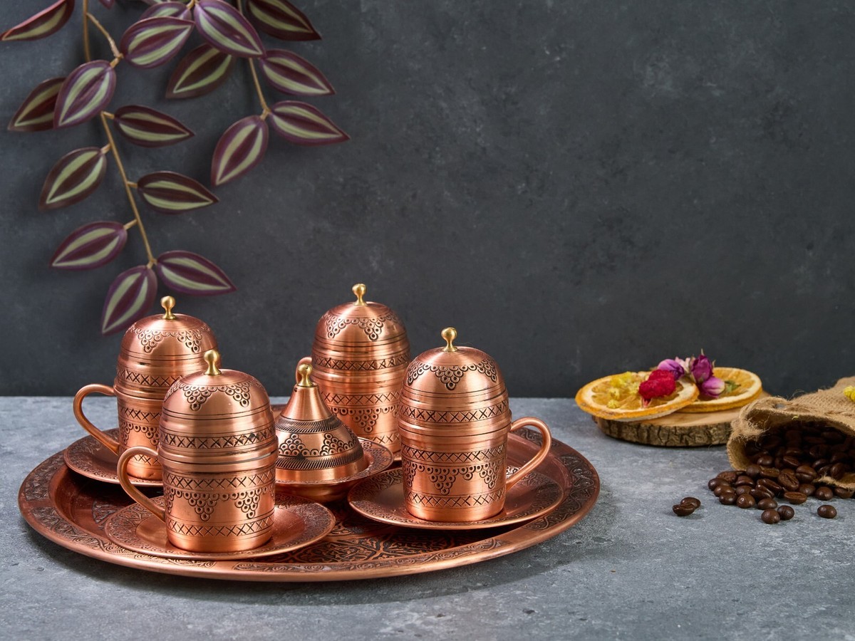 Copper Coffee Serving Set, Turkish Coffee Set, Copper Coffee Cups