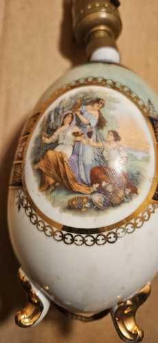 Vintage German Hand Painted Porcelain Lamps Victorian Garden  Party Scene  - Picture 3 of 4