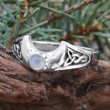 Crescent Moonstone Ring - Sterling Silver Cel...