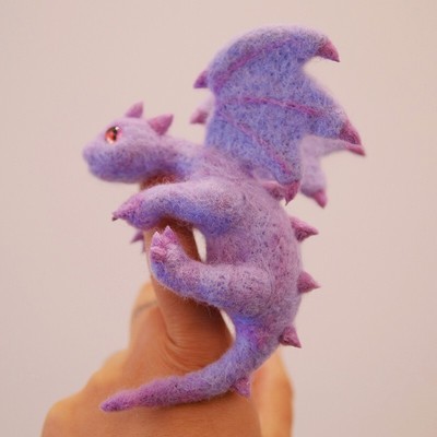DIY Needle Felting Kit Animals  - Purple Dragon Baby Wool Felt Set keychain