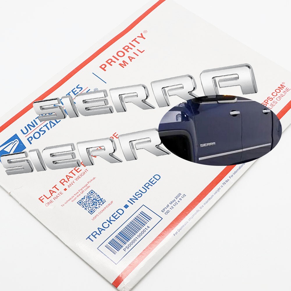 2PCS Gloss Chrome Decal Badge Nameplate Adhesive Front Door for Sierra