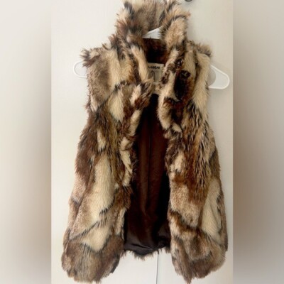 Pull and Bear womens faux fur print animal long vest size S. Excellent condition