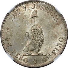 Paraguay: Republic Peso 1889 NGC MS-63. Buenos Aires mint. Rare one-year issue!