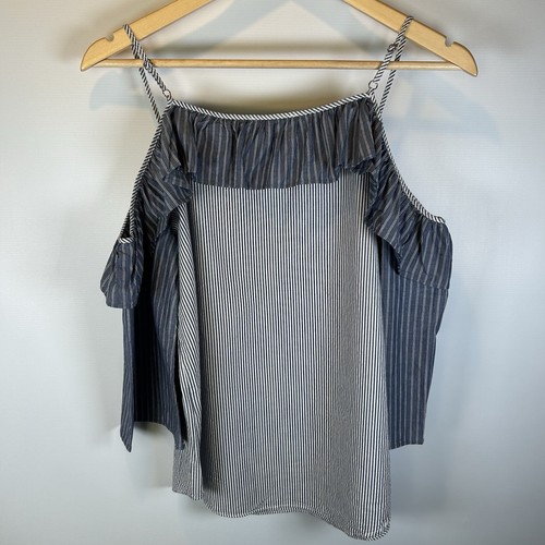 Jane and Delancey Anthropologie Blue & White Striped Cold Shoulder Top – Small - Picture 6 of 8