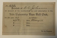 1877 Yale Baseball Ticket Pass Featuring Walter Camp Father Of American Football