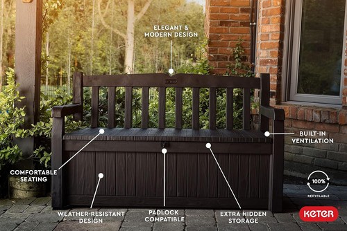 70 Gallon Storage Bench Deck Box for Patio Furniture, Front Porch Decor, Brown - Picture 5 of 12