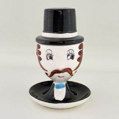 Vintage Dapper Man Anthropomorphic Ceramic Egg Cup Salt Shaker Hat Japan 5.25''