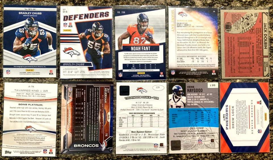 DENVER BRONCOS (10) AUTOGRAPH/PLAYER WORN MATERIAL CARD LOT ~ ROOKIES, NUMBERED - Image 2 of 2