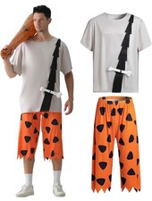 Caveman Costume Adult Halloween Shirts and Pants with Bone Large