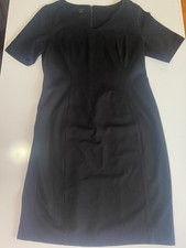 Talbots Classic Sheath Dress 12 Black V Neck Ponte Knit  Short Sleeve Staple