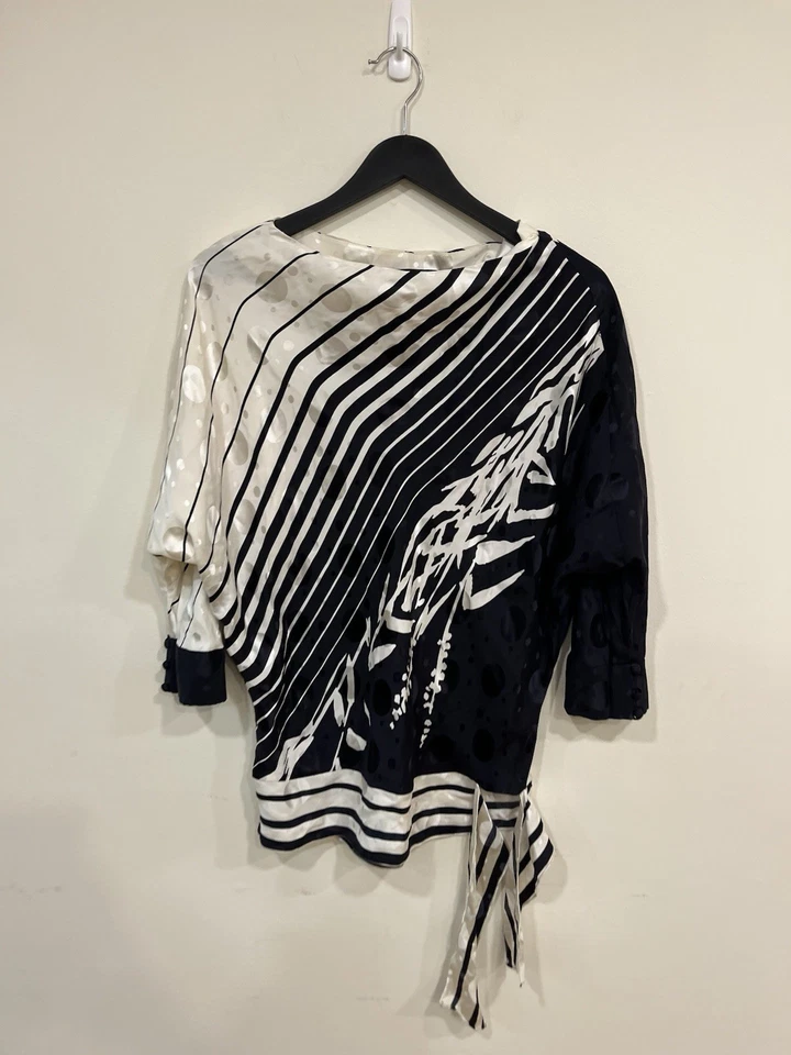 Blusa Top Vintage Años 80 Talla 12 Saint Romei 100% Seda Lunares Marfil Negro Foto 3 de 4