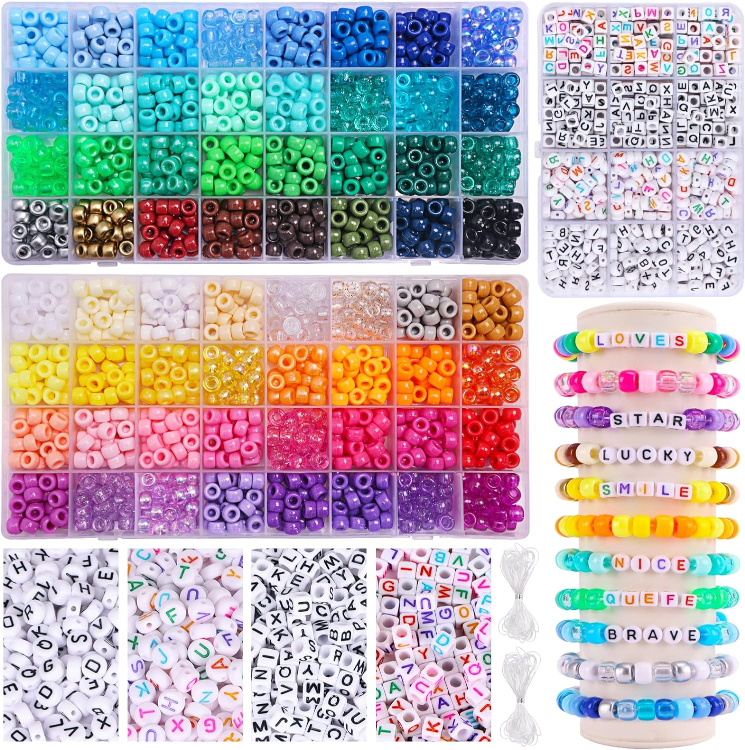 2350Pcs 64-Color Pony Beads for DIY Bracelet Making Kit with Rainbow Kandi Beads