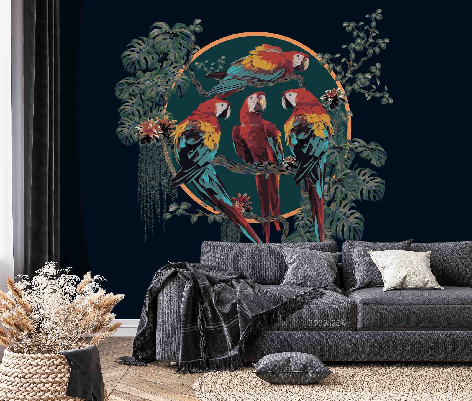 3D Parrot Leaves Illustration Wall Murals Wallpaper Murals Wall Sticker 2