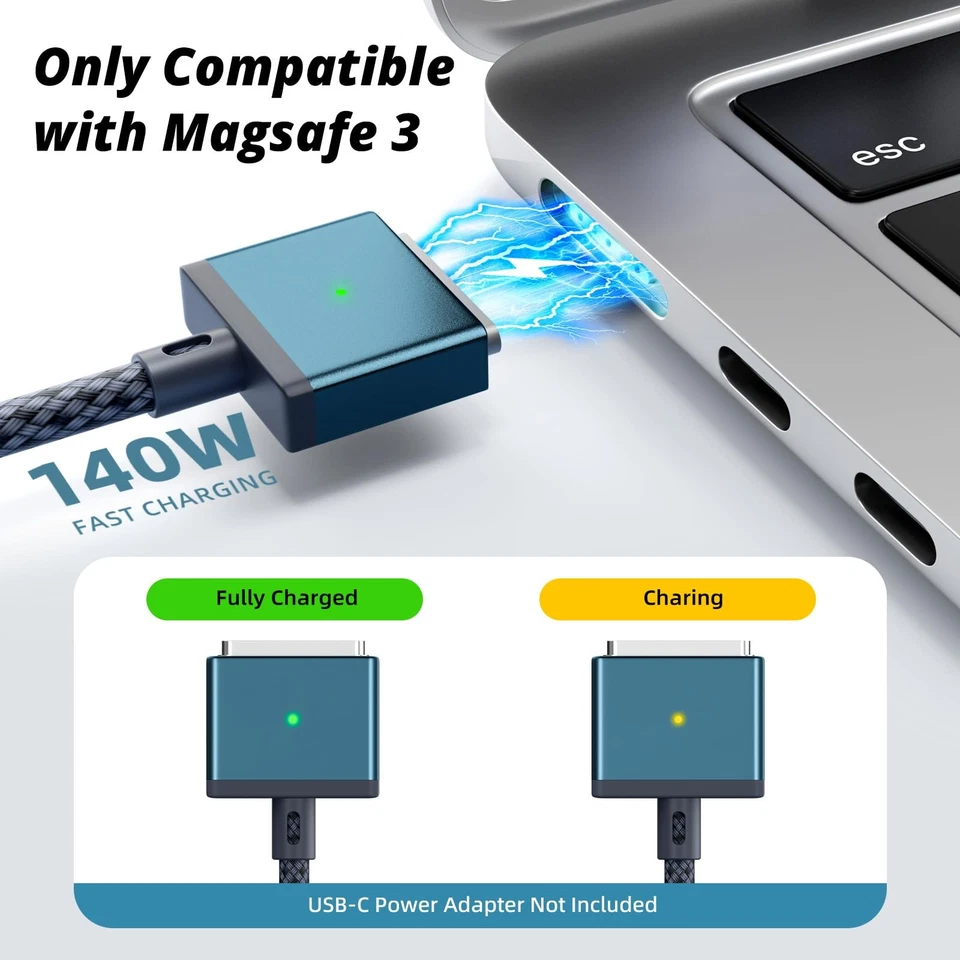 USB-C to Magnetic 3 Cable for M4 MacBook Air Pro Charger, 140W Magnetic Safe 3 C - Image 4 of 4