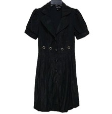 Windsor Junior's 5 Black Trench Dress Short Sleeve Button Up Bubble Hem Retro